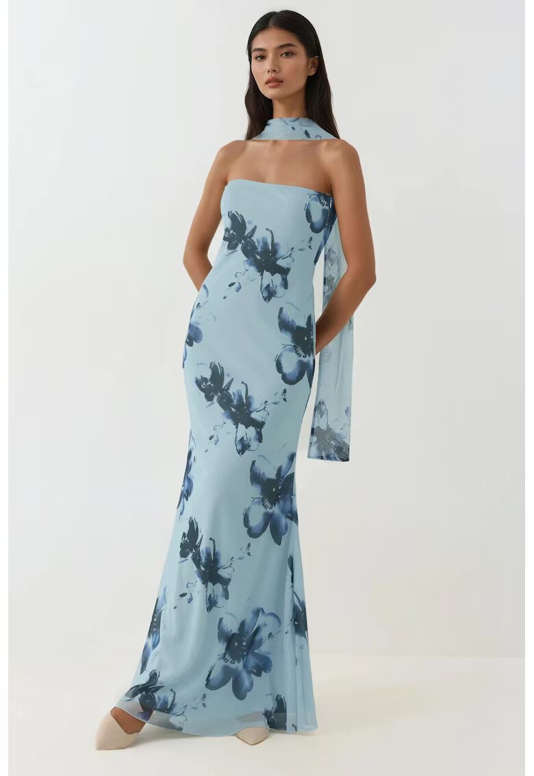 HiCCUP Rochie maxi mulata imprimeu floral - albastru glaciar - tul