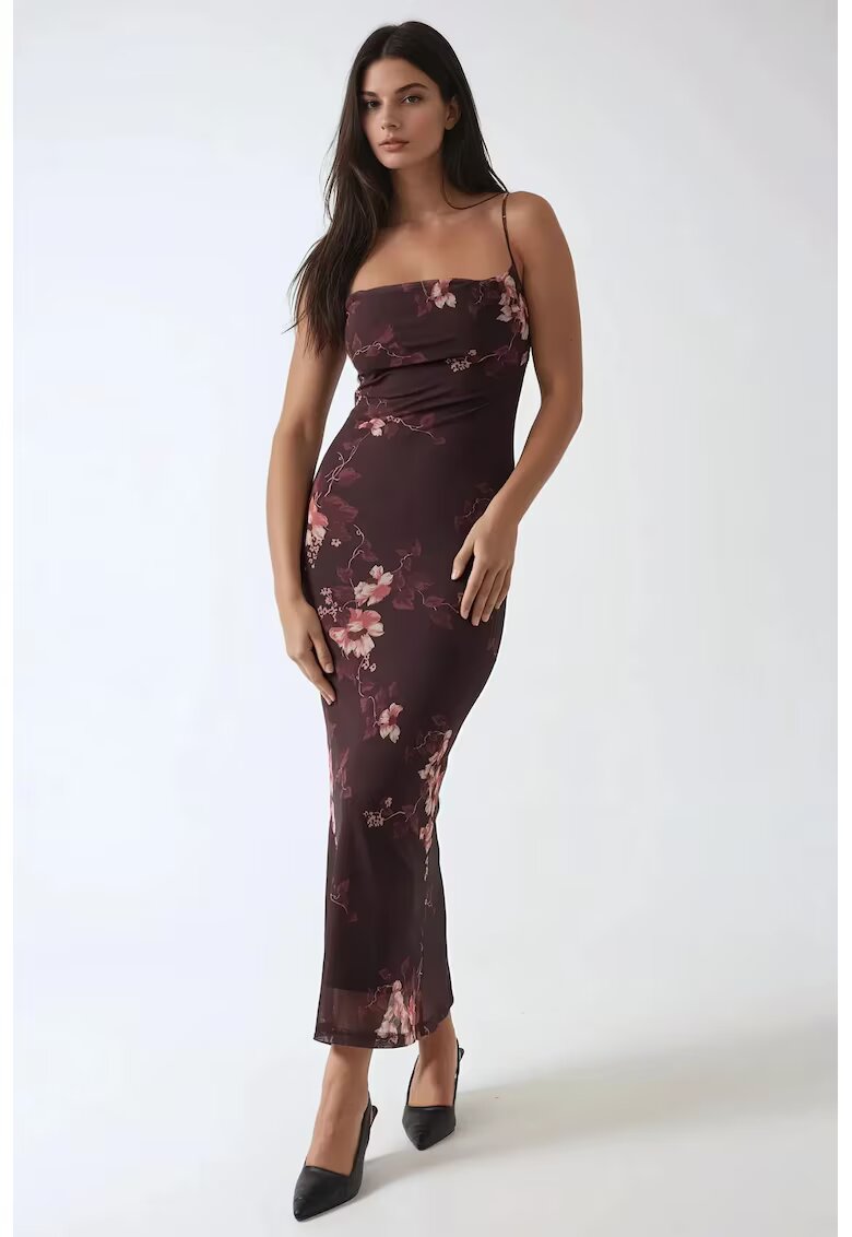 HiCCUP Rochie maxi mulata imprimeu leopard - maneci lungi - maro - tul - Maro