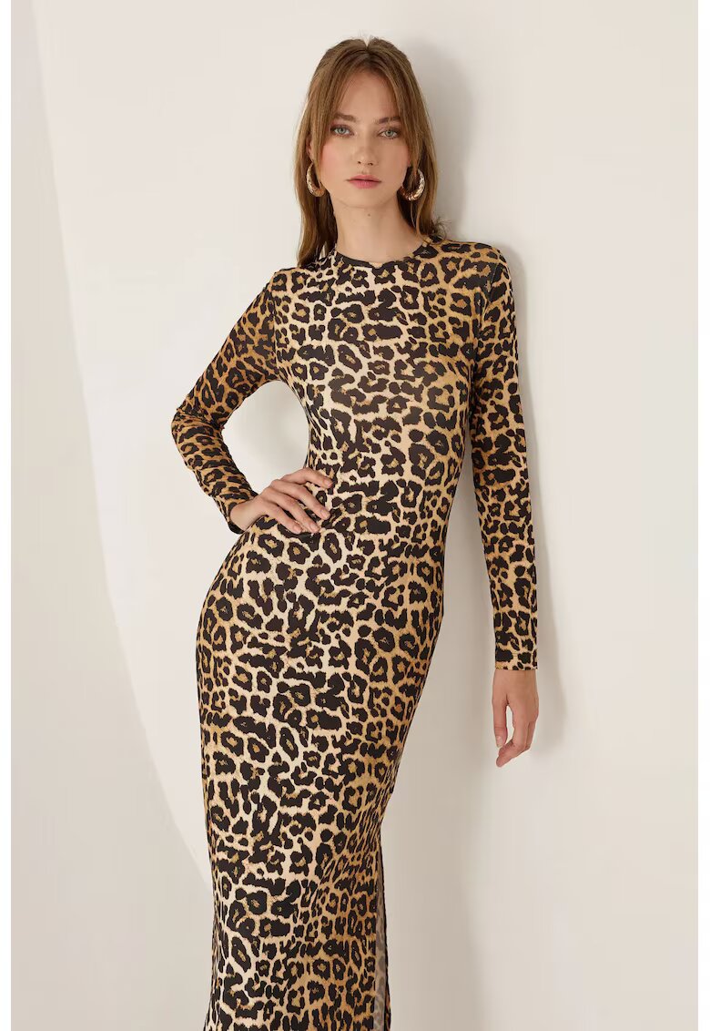 HiCCUP Rochie maxi - mulata - maneca lunga - model animal - maro