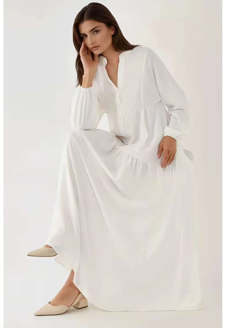 HiCCUP Rochie maxi - texturata - decolteu in V - alb - textil