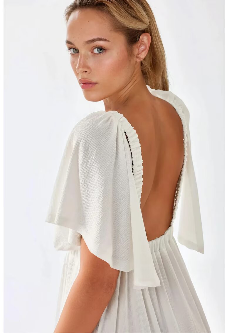 HiCCUP Rochie maxi - texturata - decolteu in V - forma de A - alb - textil