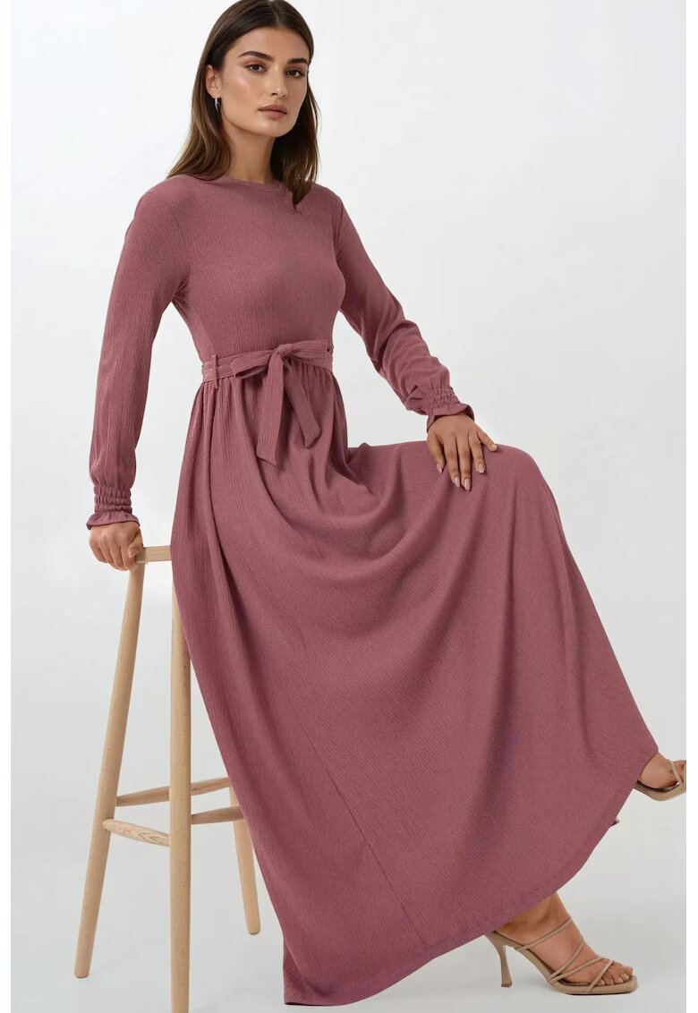 HiCCUP Rochie maxi texturata - guler rotund - mov - jerseu
