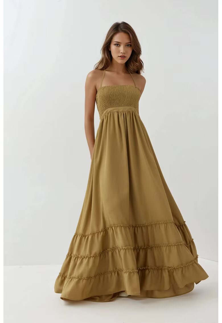 HiCCUP Rochie maxi - texturata - verde masliniu - jerseu