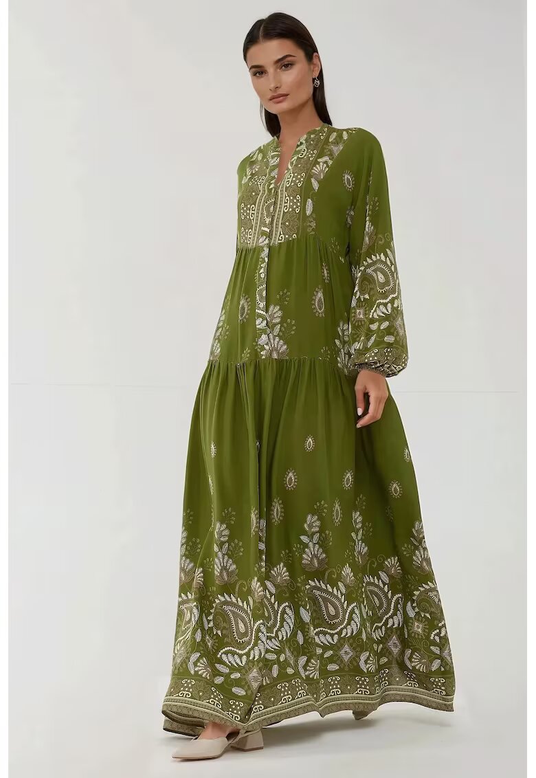 HiCCUP Rochie maxi - verde/alb - viscoza