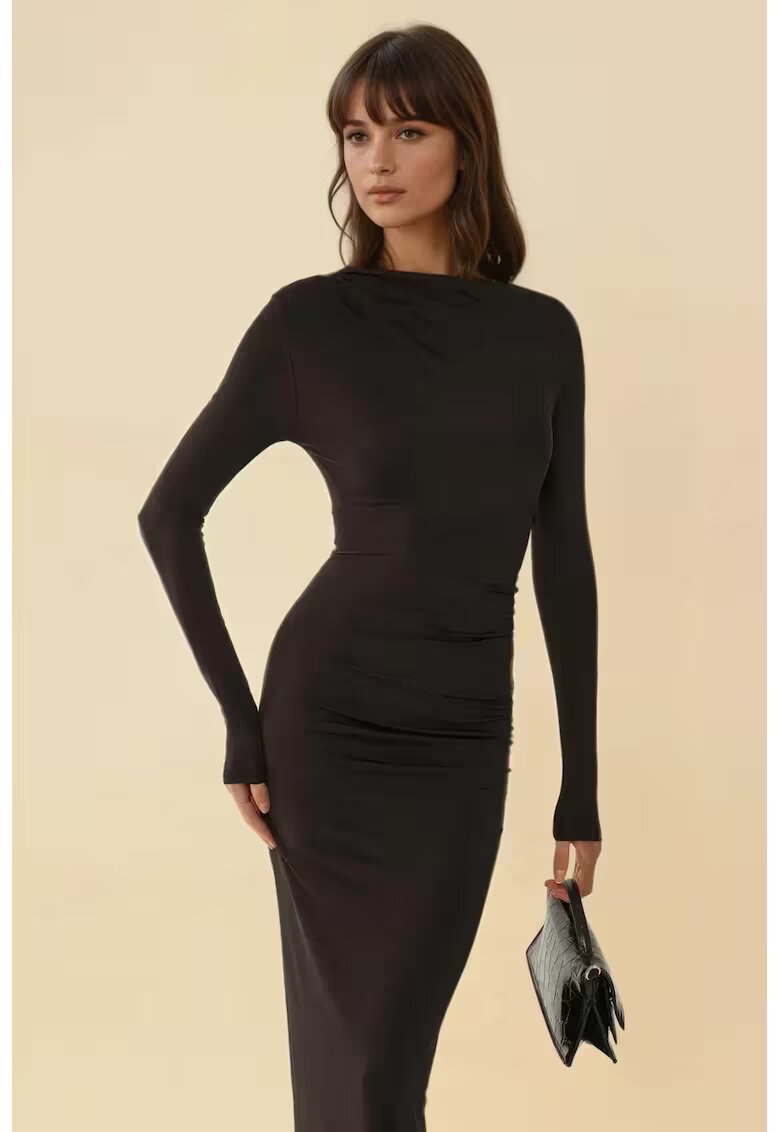 HiCCUP Rochie maxi volane - guler rotund - negru - jerseu