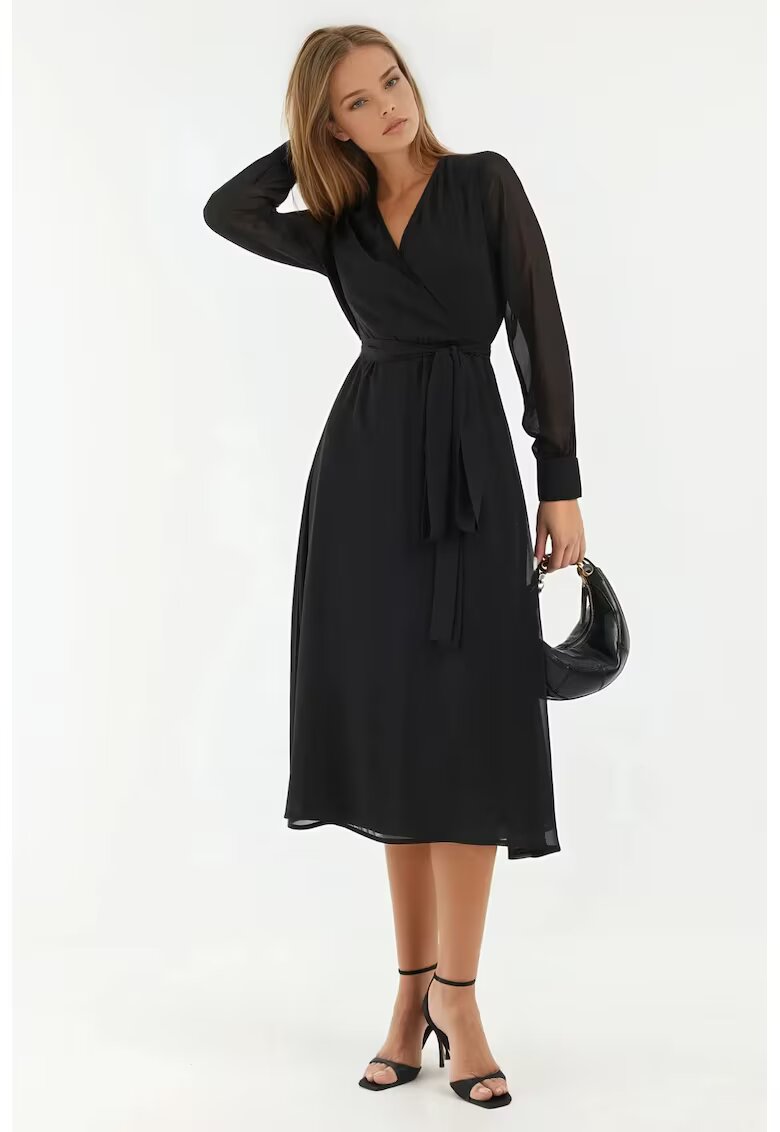 HiCCUP Rochie midi A-line - cu nasturi - Negru