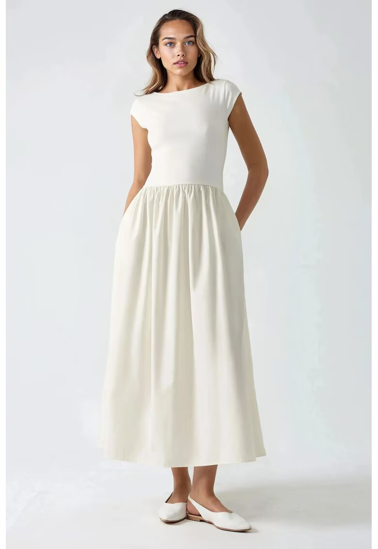 HiCCUP Rochie midi contrastanta - eleganta - bej - textil