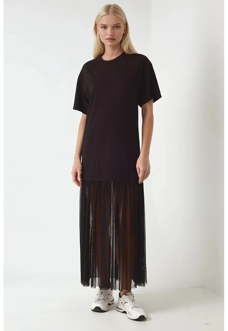 HiCCUP Rochie midi - cu fusta din tul - confortabila - neagra - din jerseu