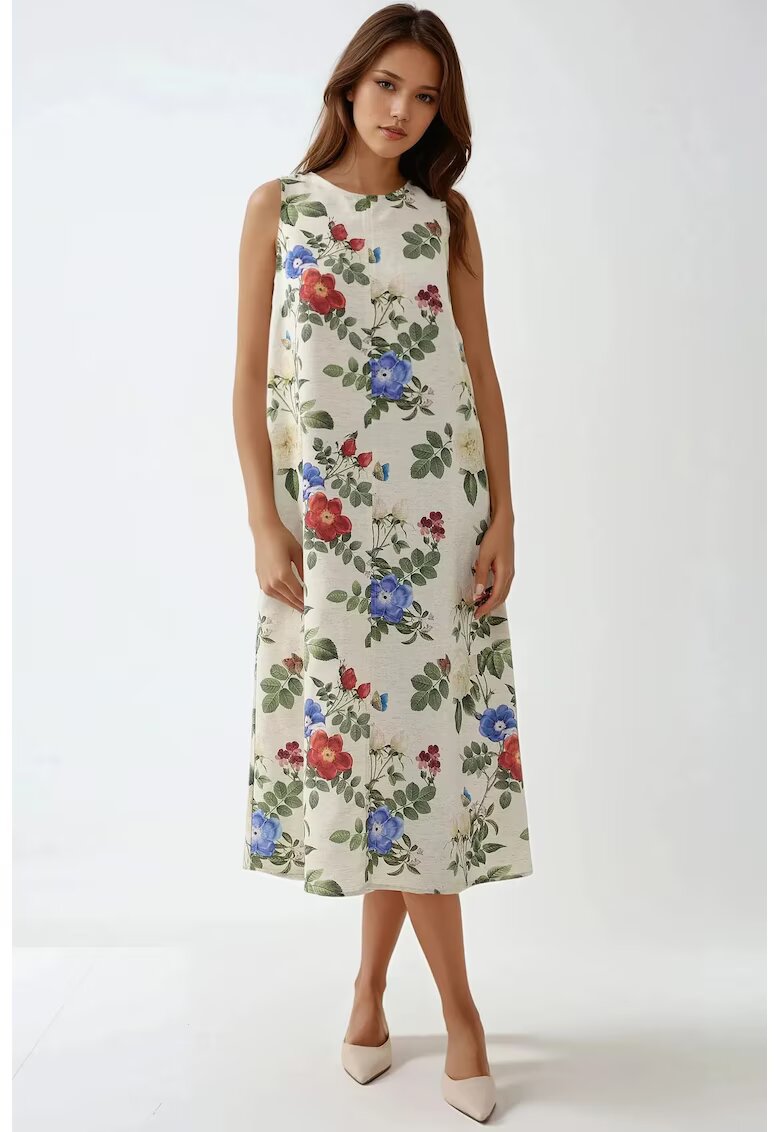 HiCCUP Rochie midi fara maneci - multicolor - din bumbac si in