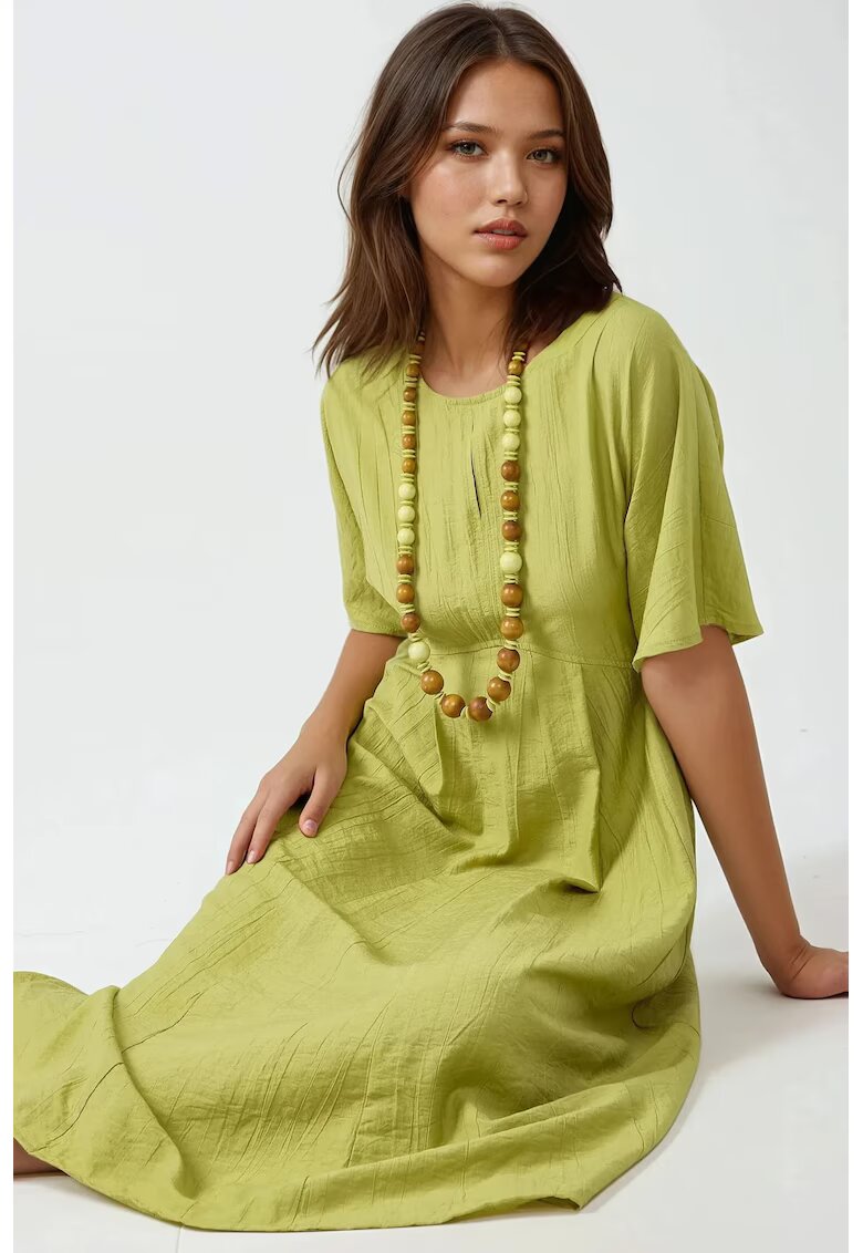 HiCCUP Rochie midi - linie A - guler rotund - verde masliniu - material textil