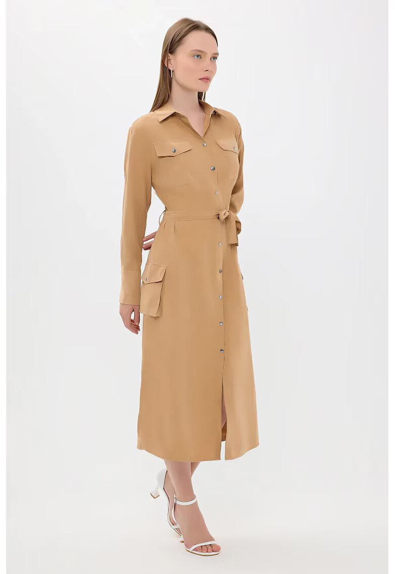 HiCCUP Rochie midi - maneca lunga - detaliu cu nasturi - fabricat din materiale de calitate