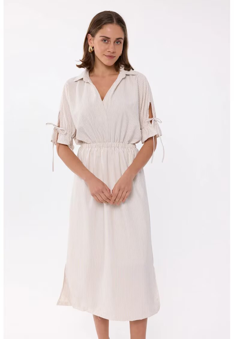 HiCCUP Rochie midi maneca scurta - talie elastica - bej - poliester