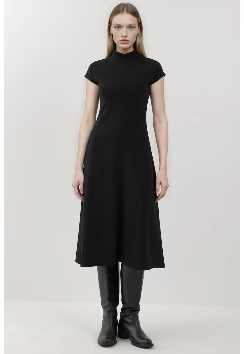HiCCUP Rochie midi - model mireasa - guler inalt - maneca scurta - negru - textil
