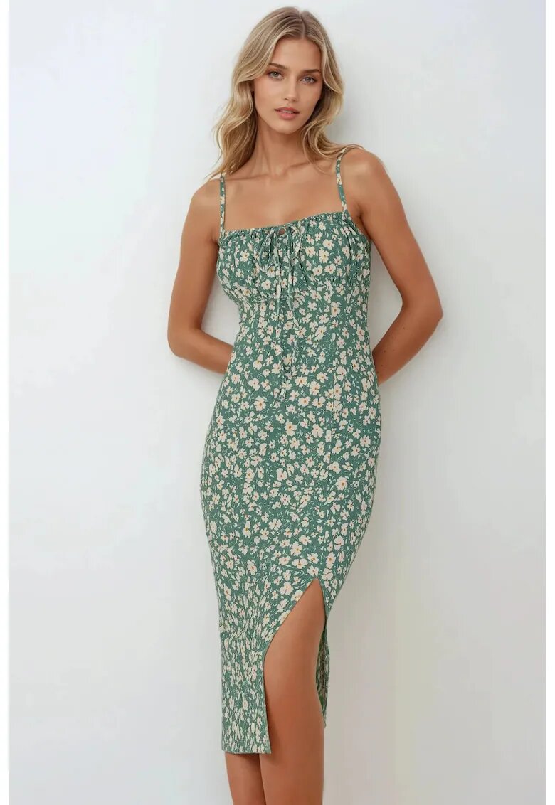 HiCCUP Rochie midi mulata cu imprimeu floral - Verde