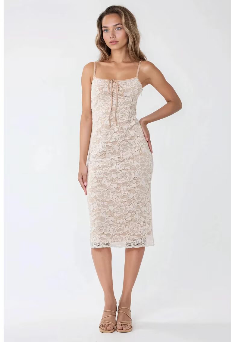 HiCCUP Rochie midi mulata guler patrat - material subtire - bej