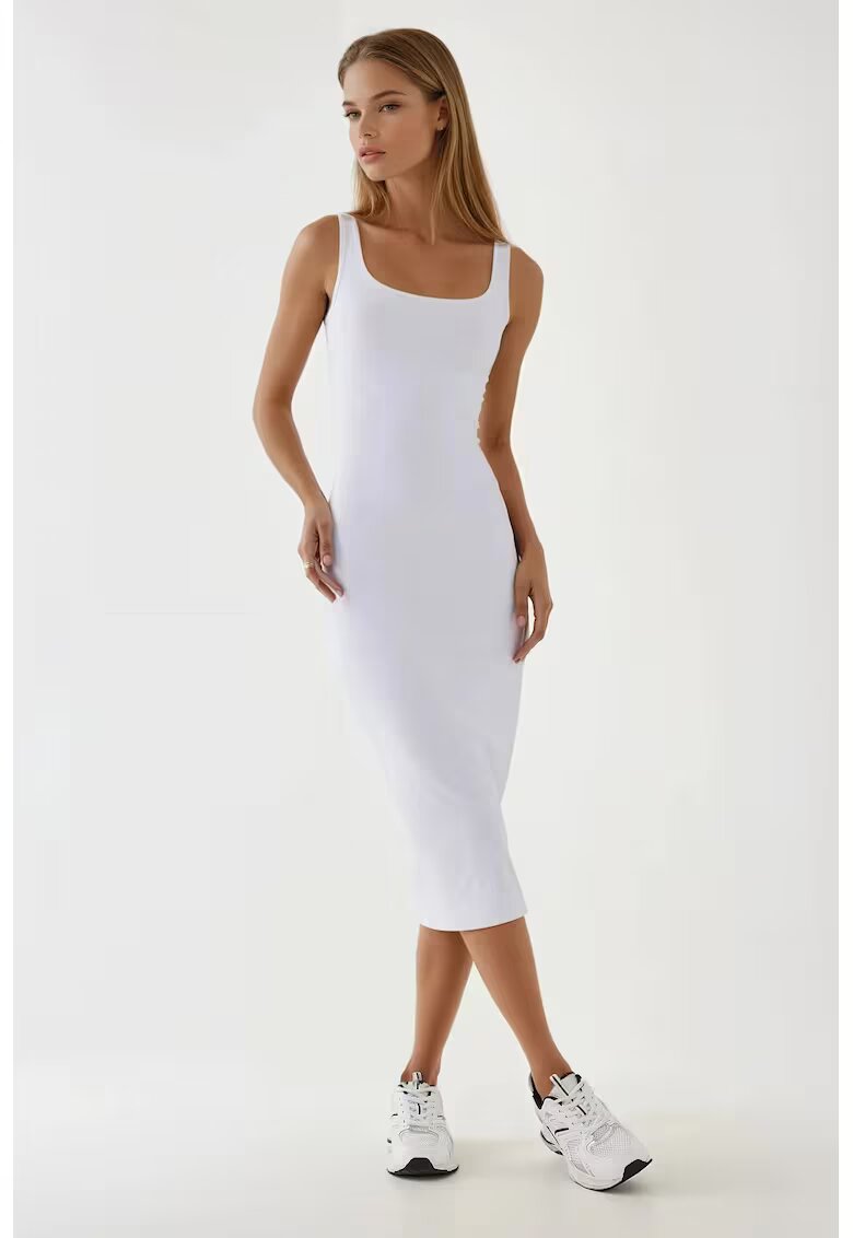 HiCCUP Rochie midi - texturata - mulata - Alb - jerseu