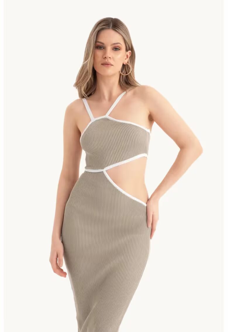HiCCUP Rochie midi - un umar - decupaj lateral - bej - tricot