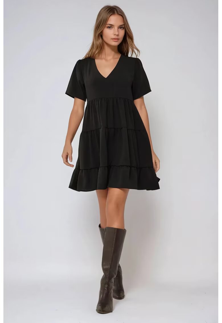 HiCCUP Rochie mini A-line - decolteu in V - neagra - jerseu