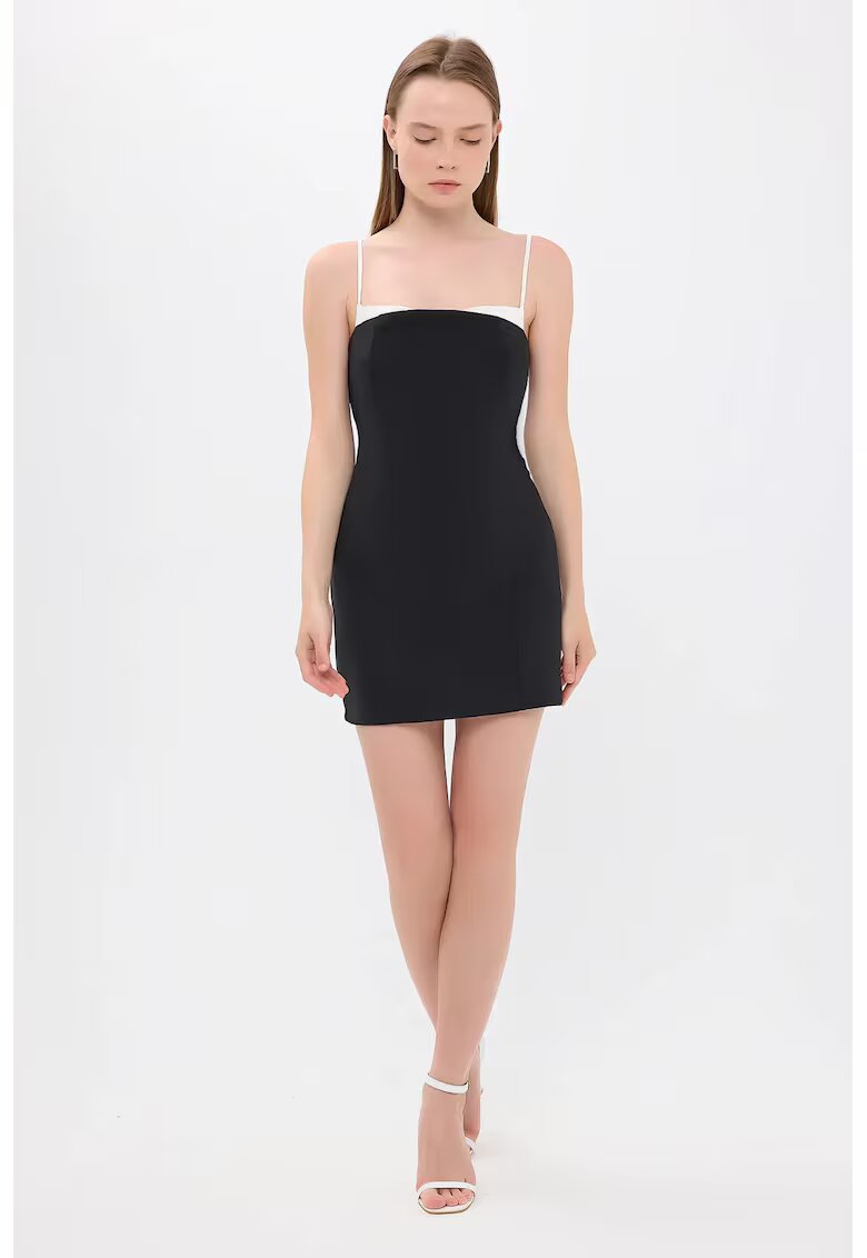 HiCCUP Rochie mini - bretele fine - detalii elegante - negru - textil