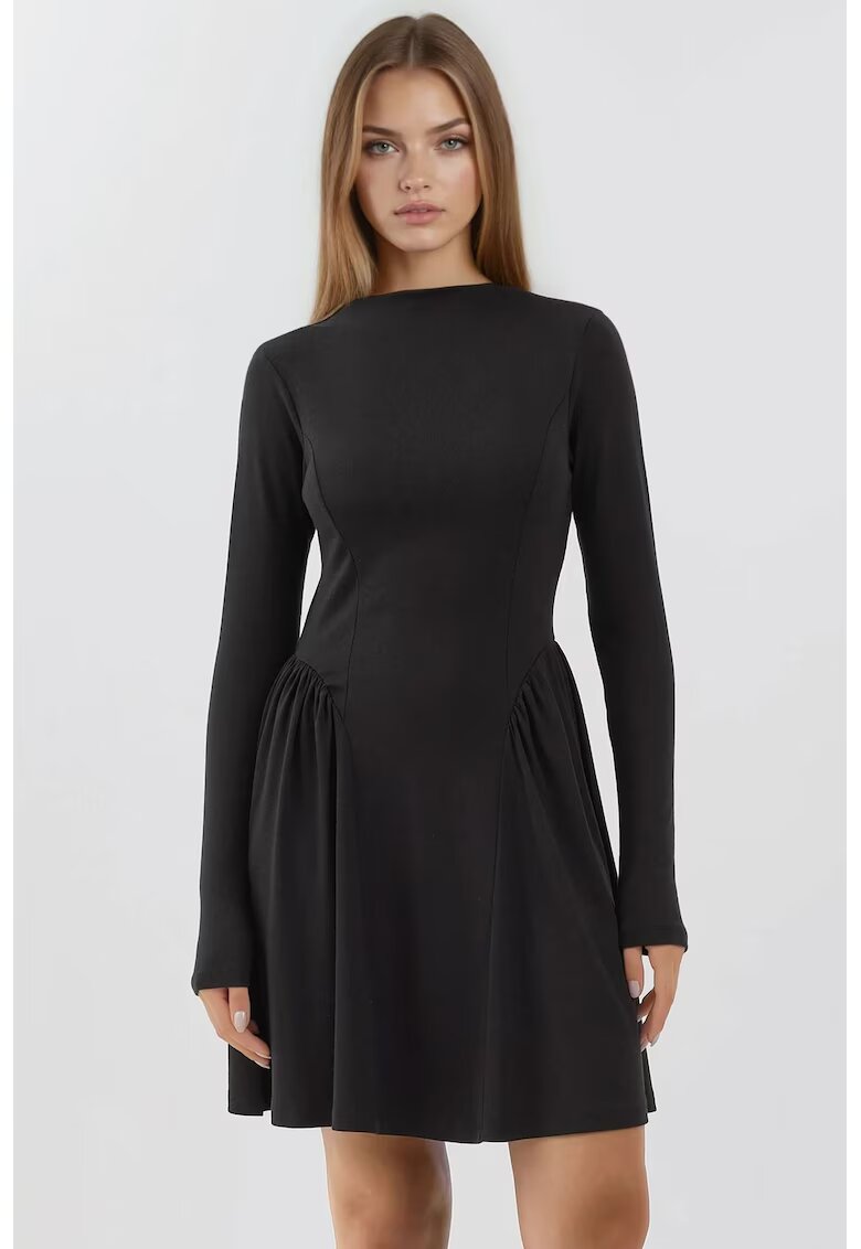 HiCCUP Rochie mini - Colectia Busem - textura moale - decolteu tip barca - negru - jerseu