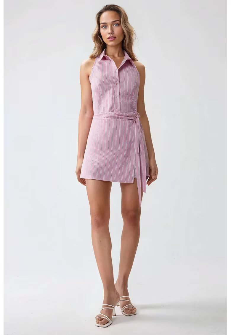 HiCCUP Rochie mini cu dungi - guler camasa - roz - textil