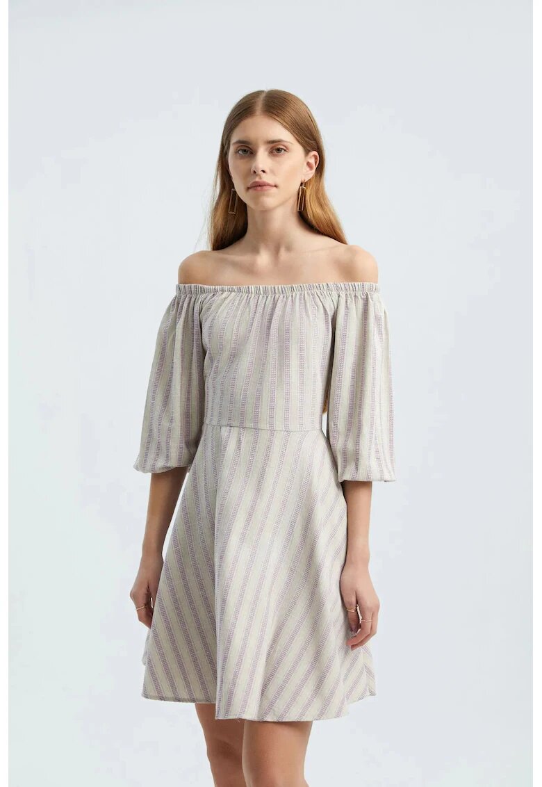 HiCCUP Rochie mini - cu dungi - umeri goi - violet - textil