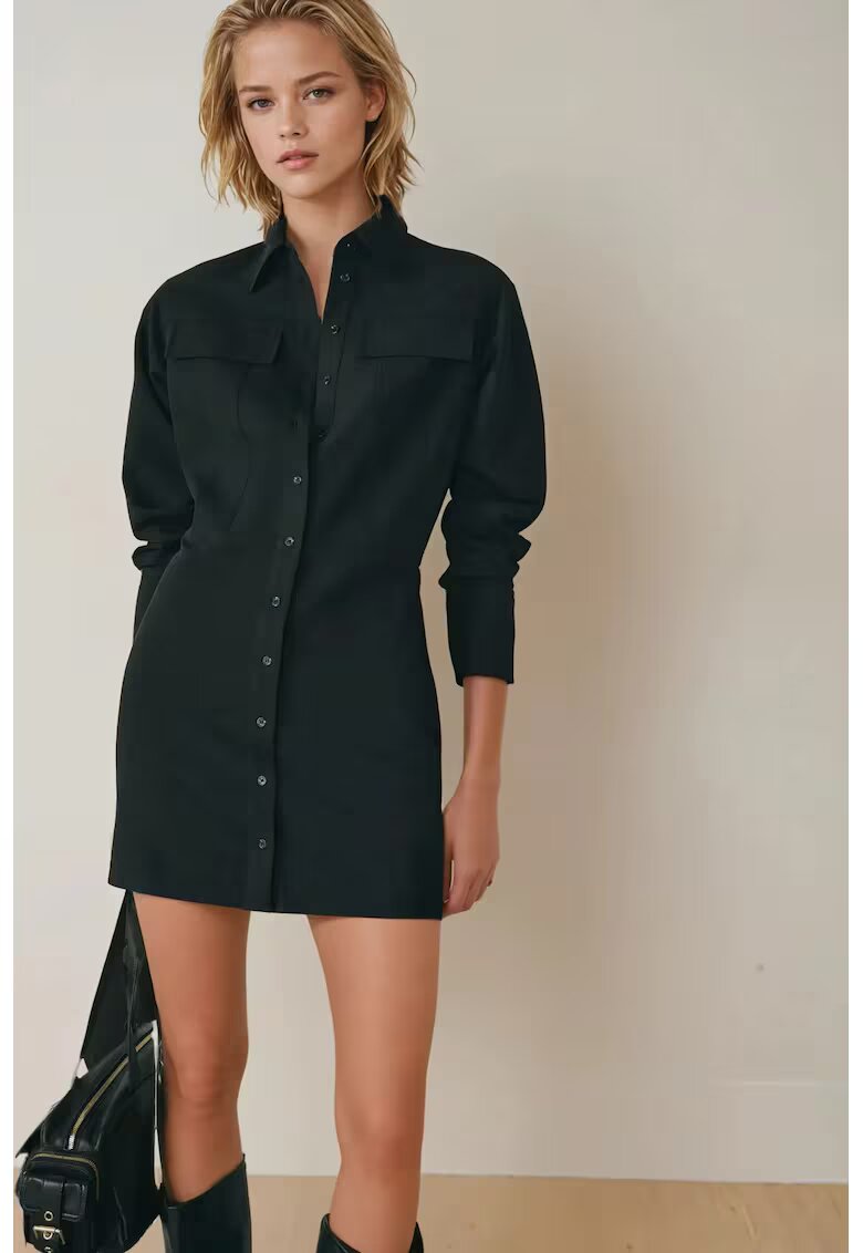 HiCCUP Rochie mini - cu guler camasa - negru - textil