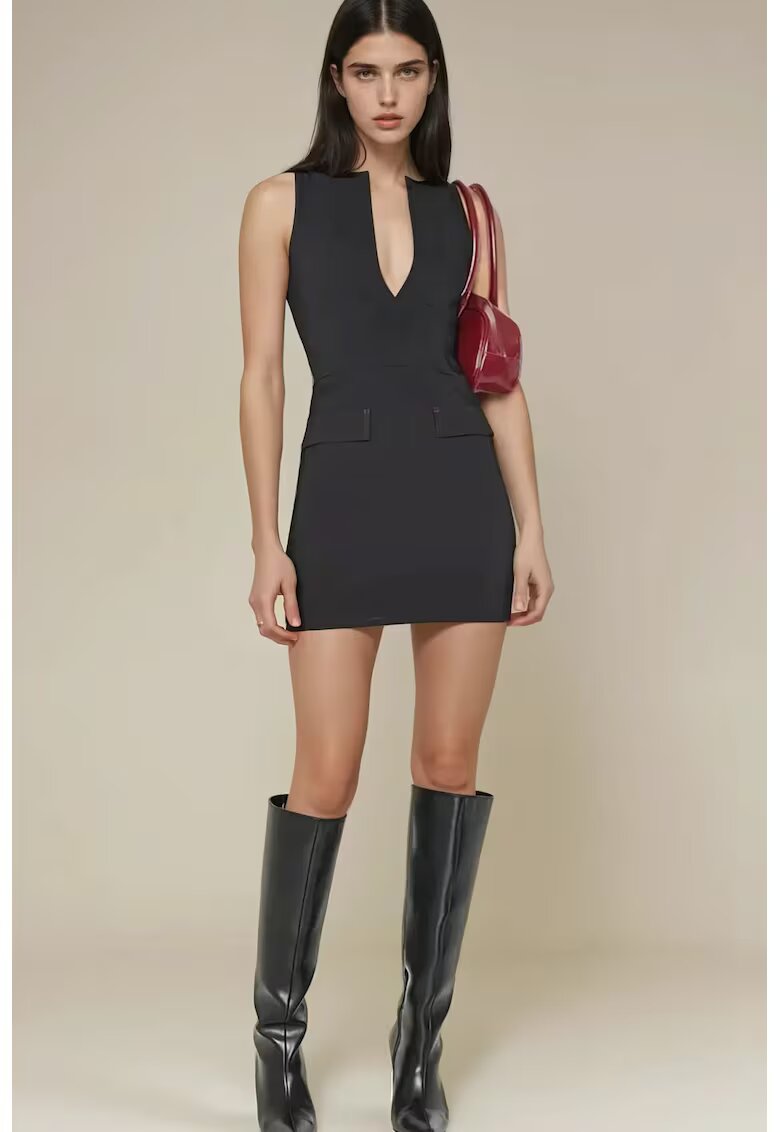 HiCCUP Rochie mini - decolteu adanc in V - negru - textil
