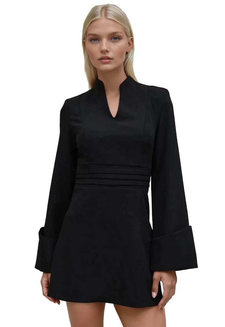 HiCCUP Rochie mini - decolteu in V - maneci lungi - textil - Negru
