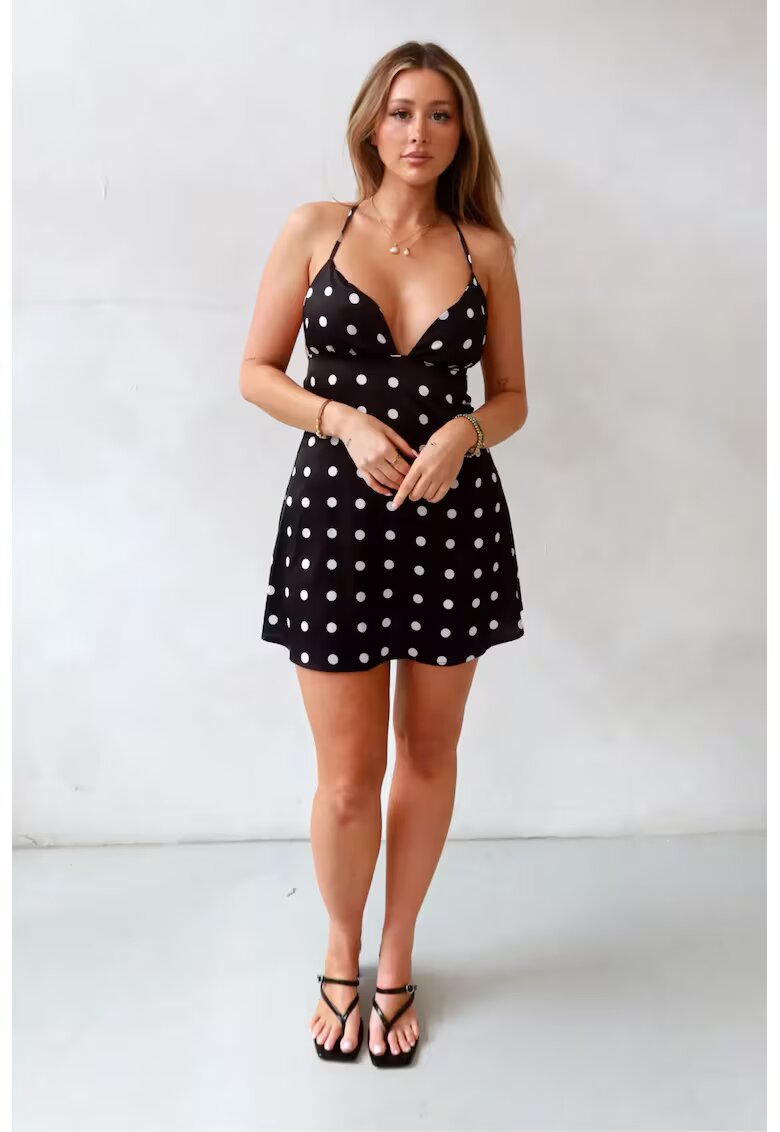 HiCCUP Rochie mini Emily Polka - decolteu in V - negru - satin