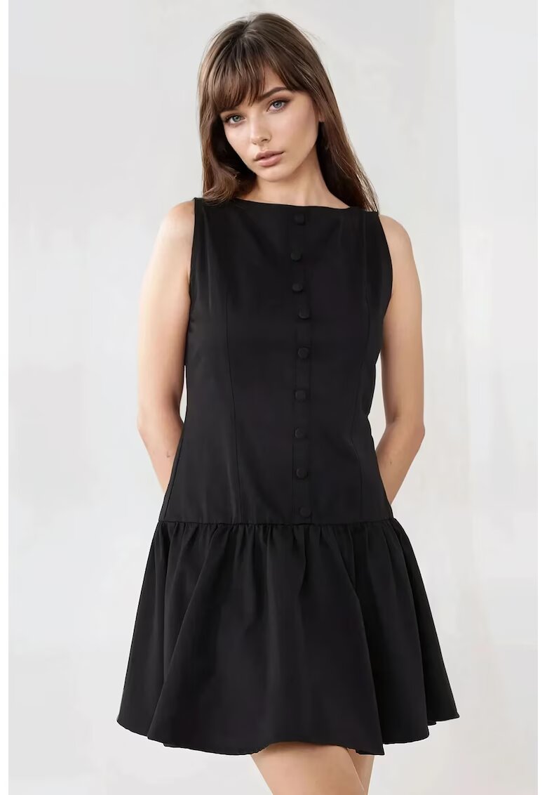 HiCCUP Rochie mini fara maneci - in A - cu nasturi - negru - textil