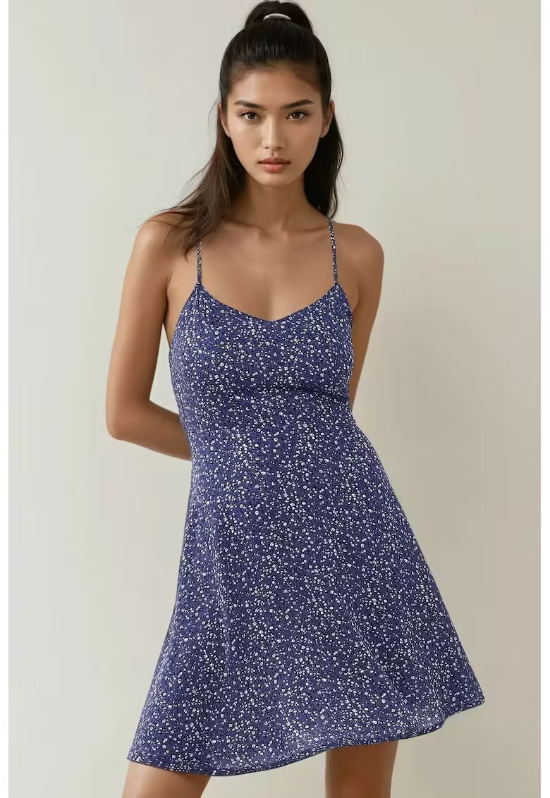 HiCCUP Rochie mini - floral - decolteu in V - albastru - jerseu
