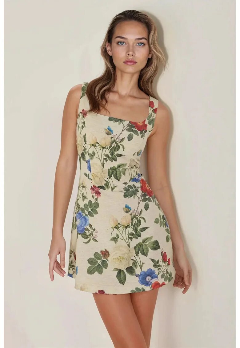 HiCCUP Rochie mini - floral - decolteu patrat - multicolor - textil