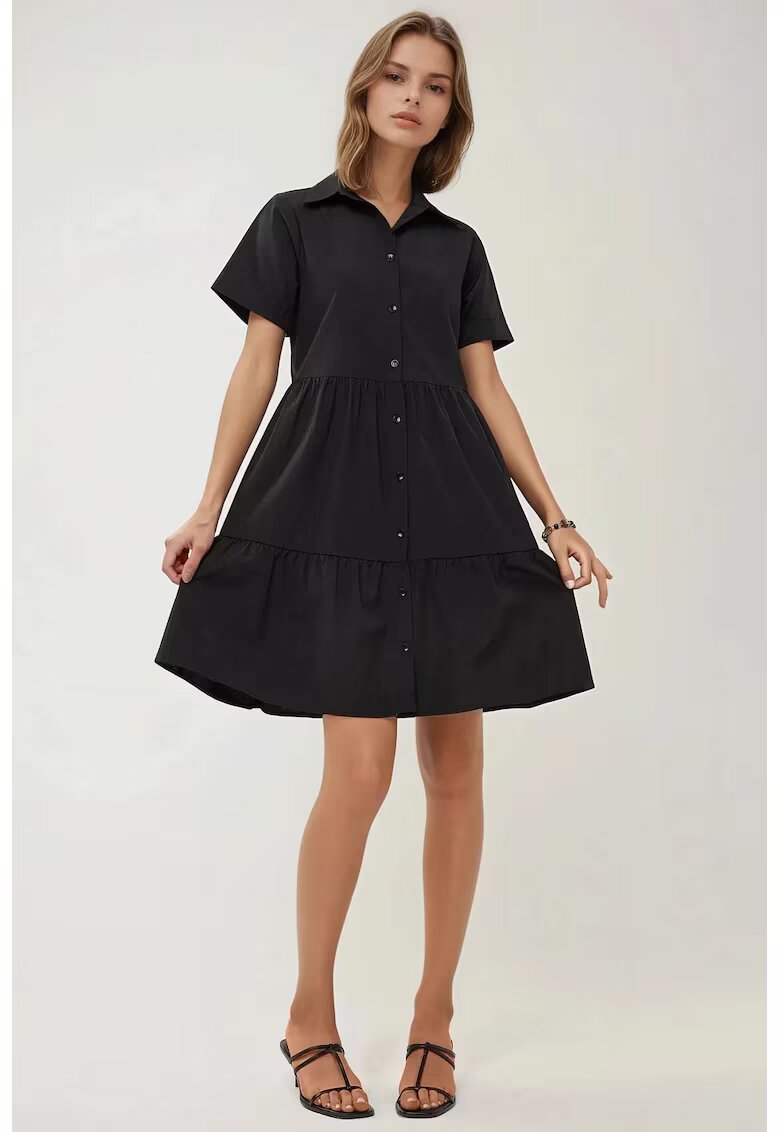 HiCCUP Rochie mini - guler camasa - nasturi - negru - in