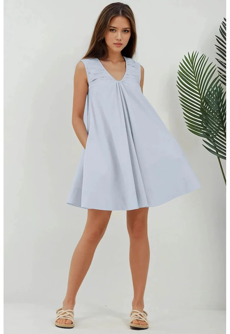 HiCCUP Rochie mini - guler in U - albastra - textil