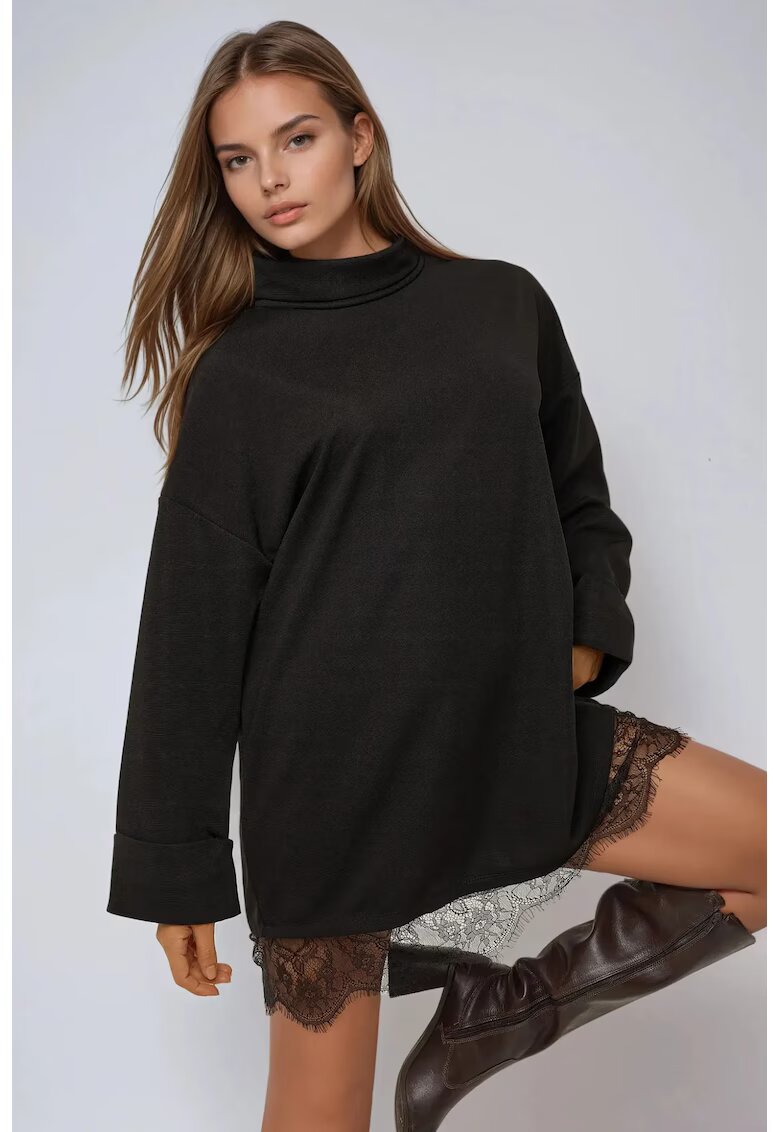 HiCCUP Rochie mini - guler inalt - detalii din dantela - negru - jerseu