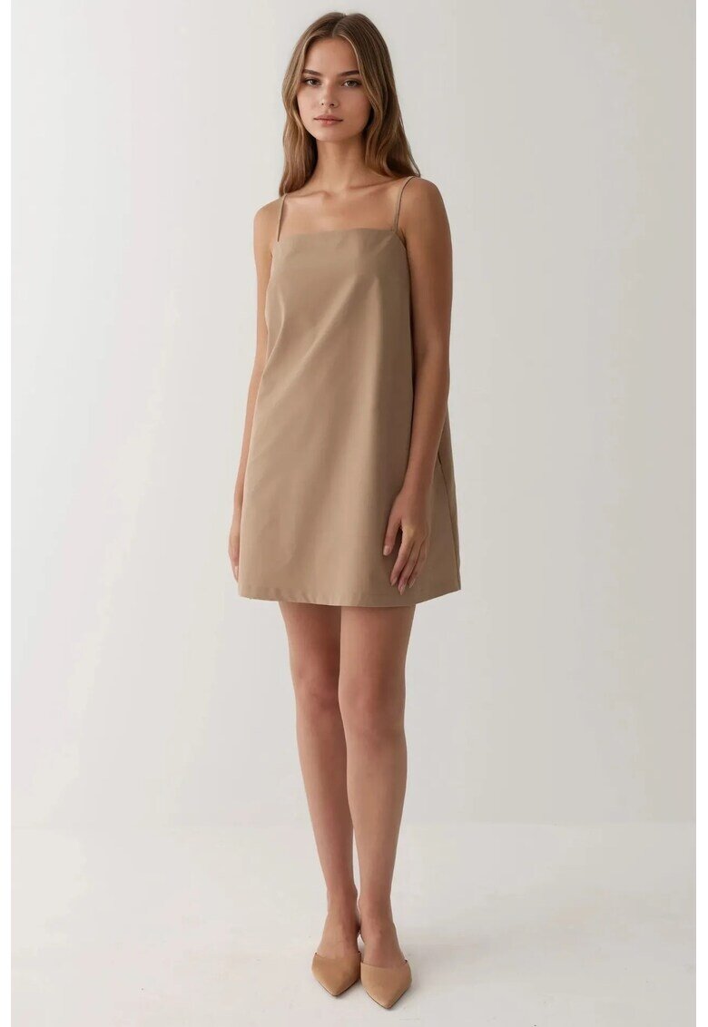 HiCCUP Rochie mini - guler patrat - buzunare - bej - textil