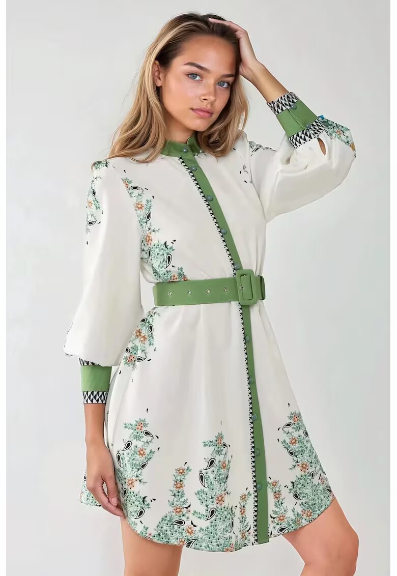 HiCCUP Rochie mini - imprimeu - guler rotund - maneci lungi