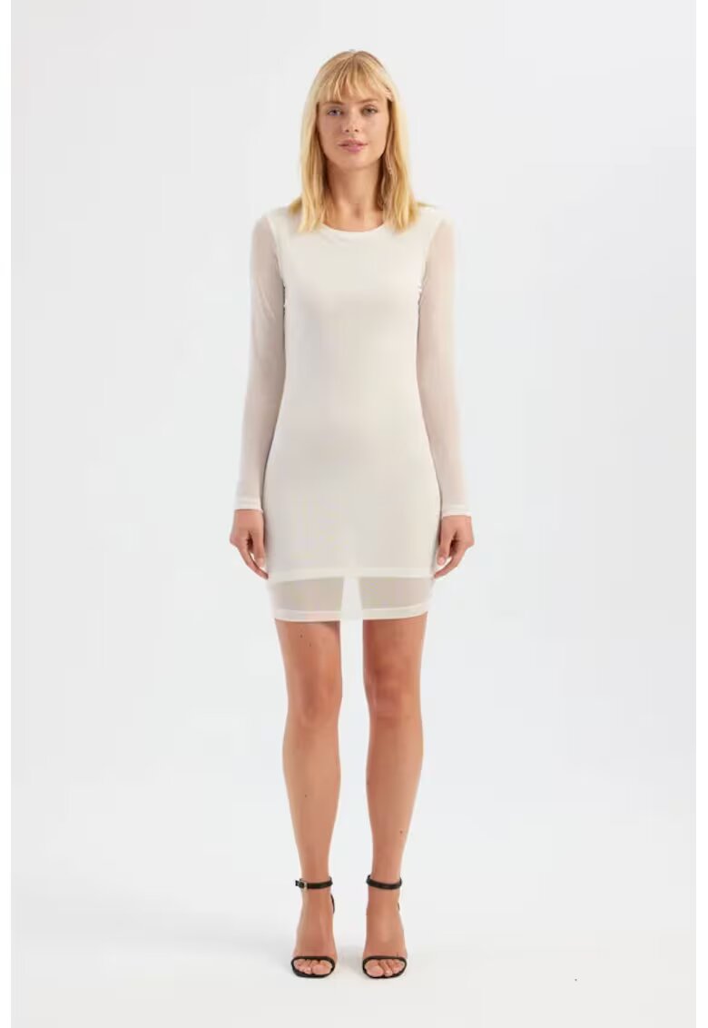 HiCCUP Rochie mini - maneca lunga - decolteu rotund - alb - plasa