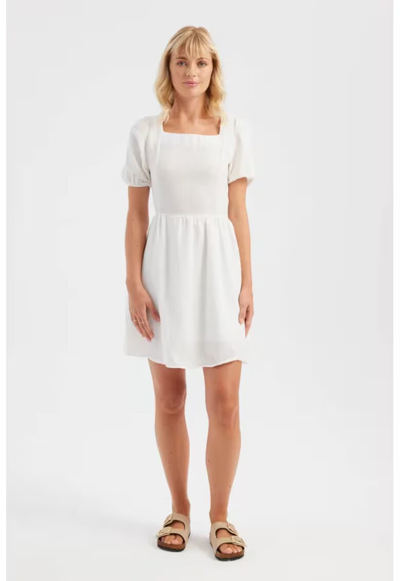 HiCCUP Rochie mini maneca scurta - decolteu patrat - alb - material textil