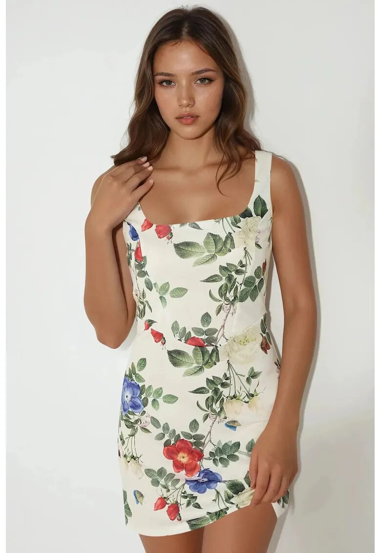 HiCCUP Rochie mini - mulata - decolteu patrat - imprimeu floral - multicolor - jerseu