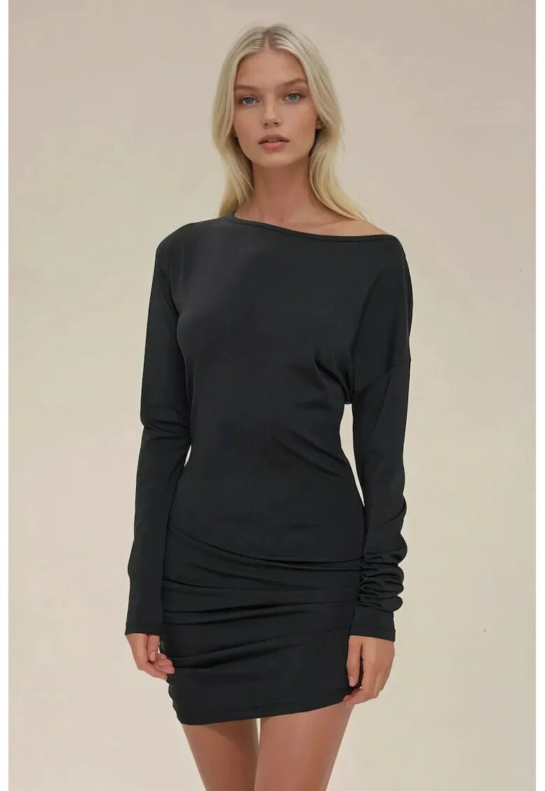HiCCUP Rochie mini mulata - decolteu tip barca - negru - jerseu
