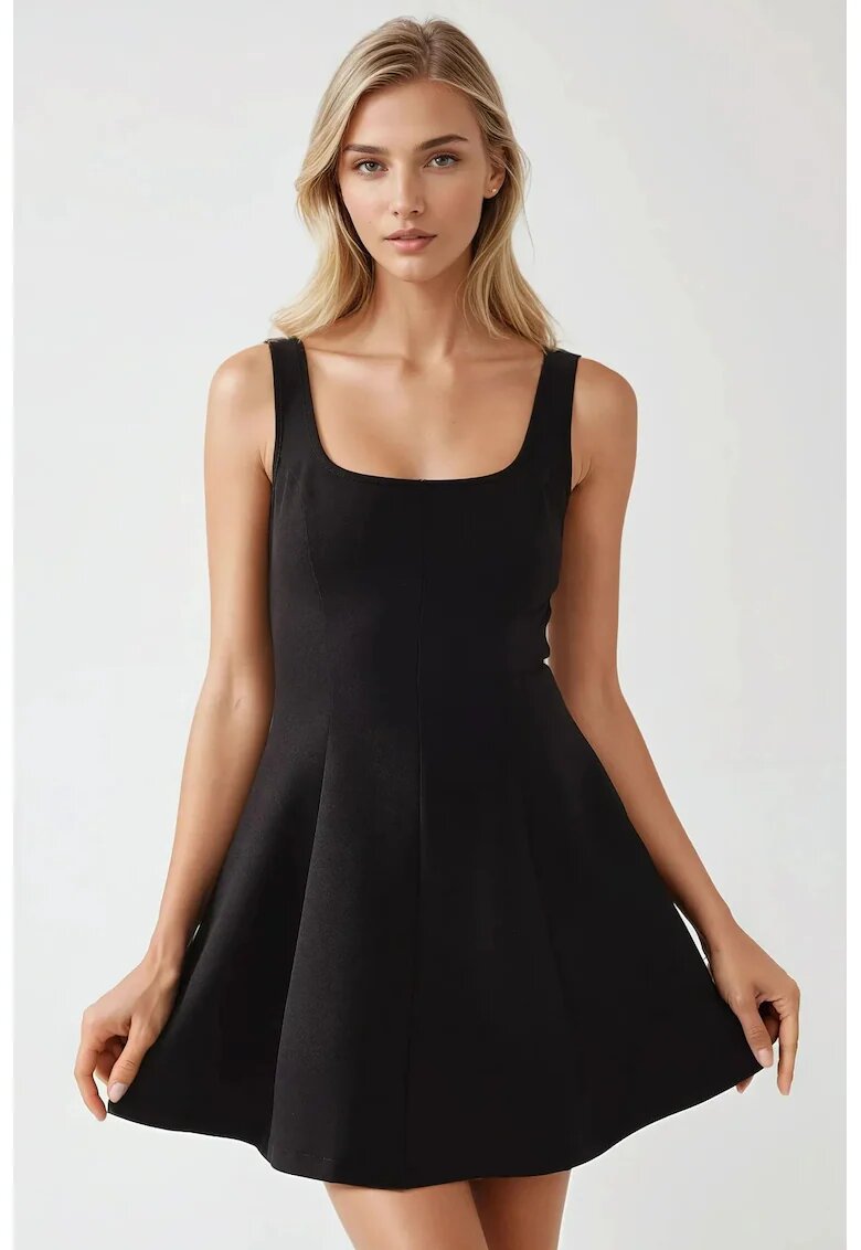 HiCCUP Rochie mini - mulata - guler patrat - neagra - jerseu