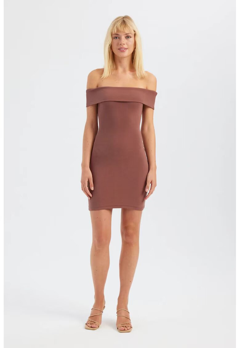 HiCCUP Rochie mini - mulata - umeri goi - maro - textil