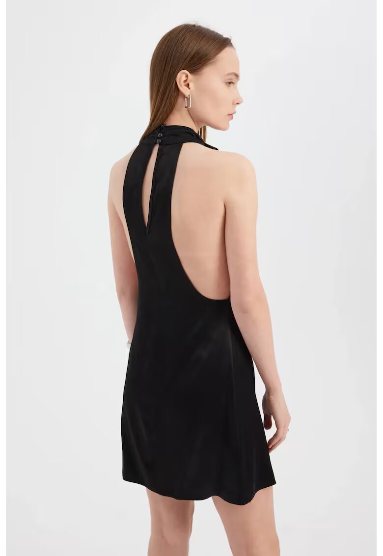HiCCUP Rochie mini satin - decolteu halter - decupaj spate - negru