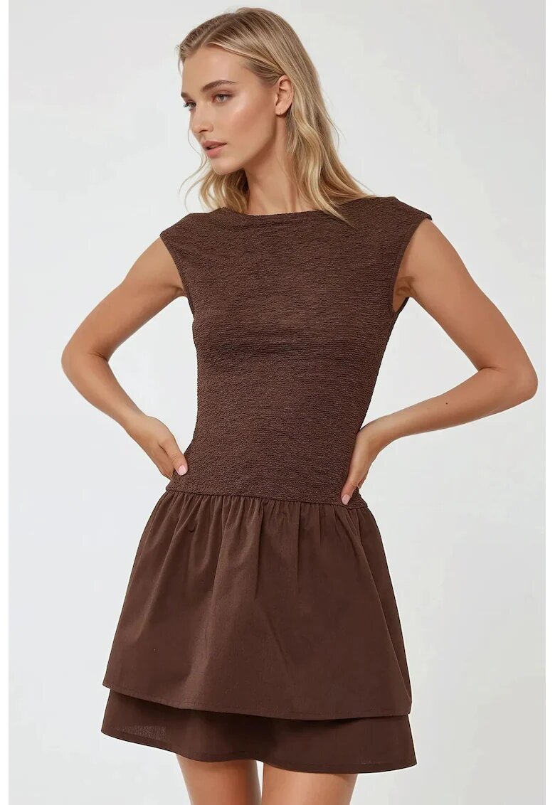 HiCCUP Rochie mini - texturata - maro - jerseu