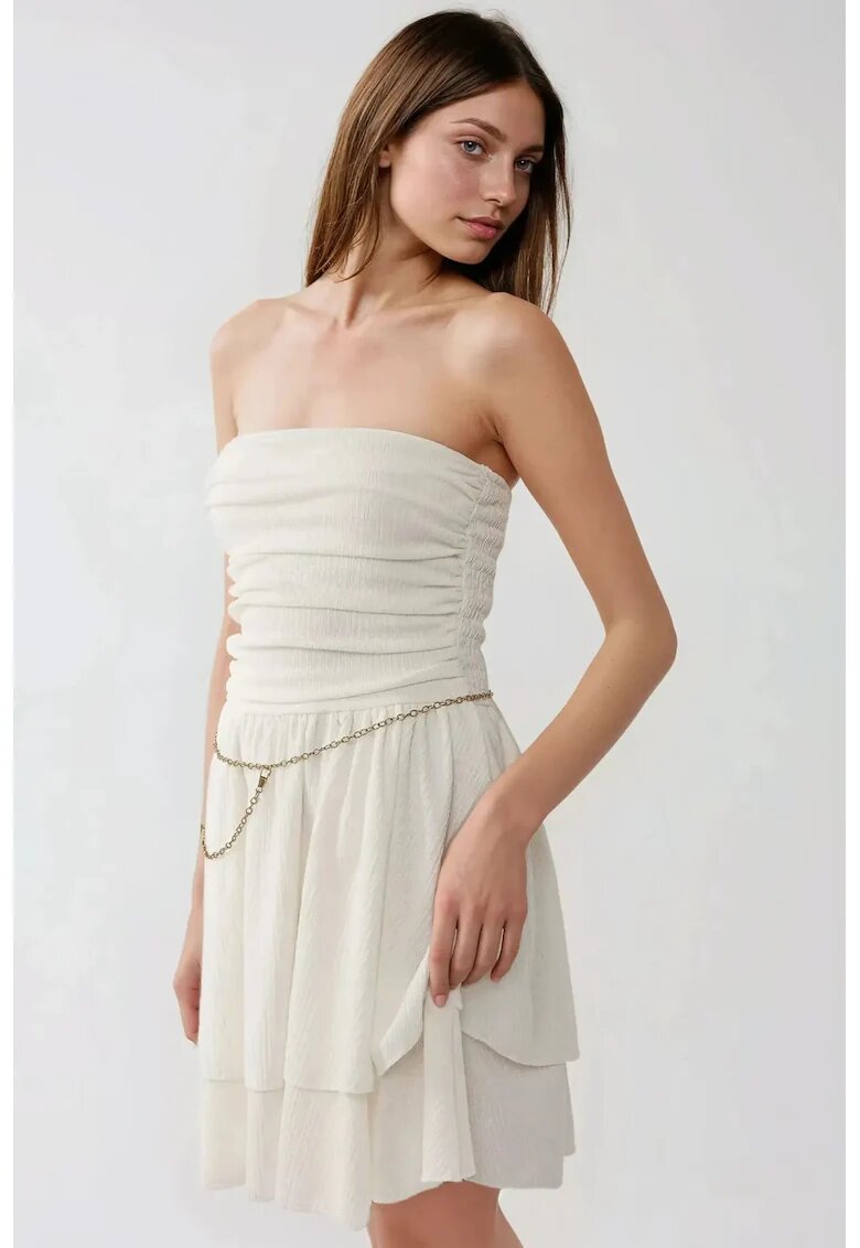 HiCCUP Rochie mini - texturata - volane - bej - jerseu