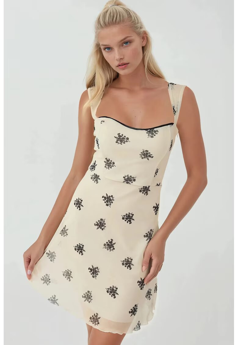 HiCCUP Rochie mini - tul cu imprimeu - guler inima - alb
