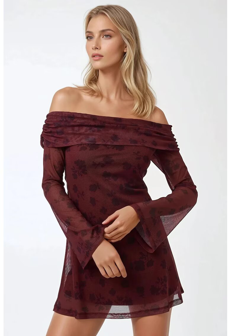 HiCCUP Rochie mini - umeri goi - model floral - rosie - tul