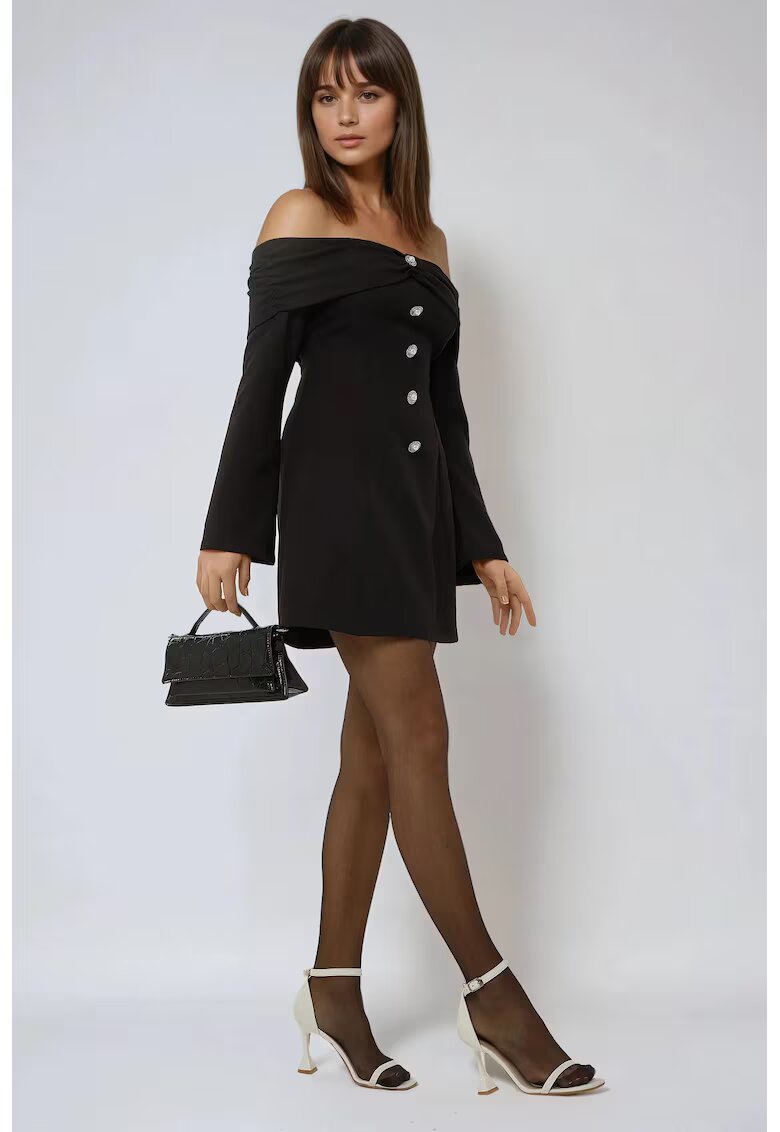 HiCCUP Rochie mini umeri goi - nasturi - negru - elastan-poliester